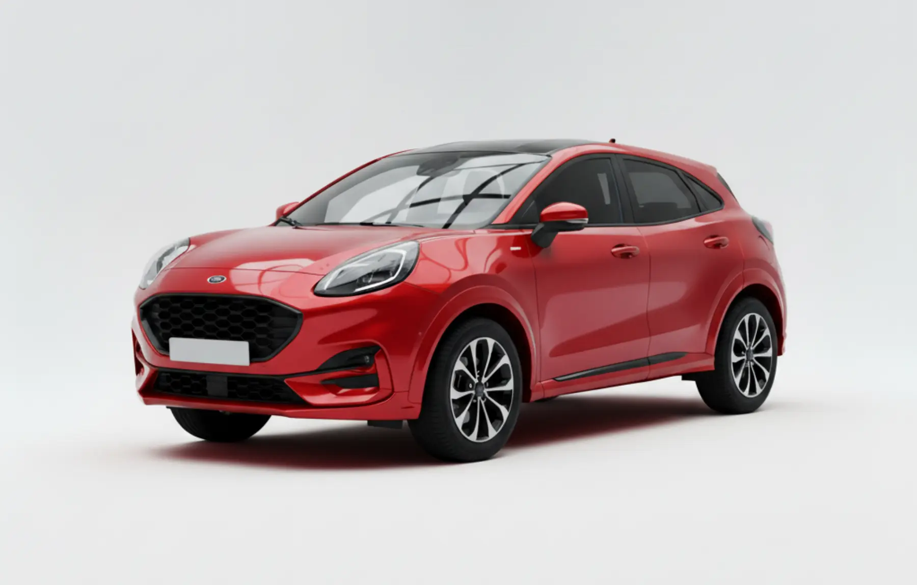 Спортивний компактний кросовер Ford Puma яскраво-зеленого кольору на студійному фоні.