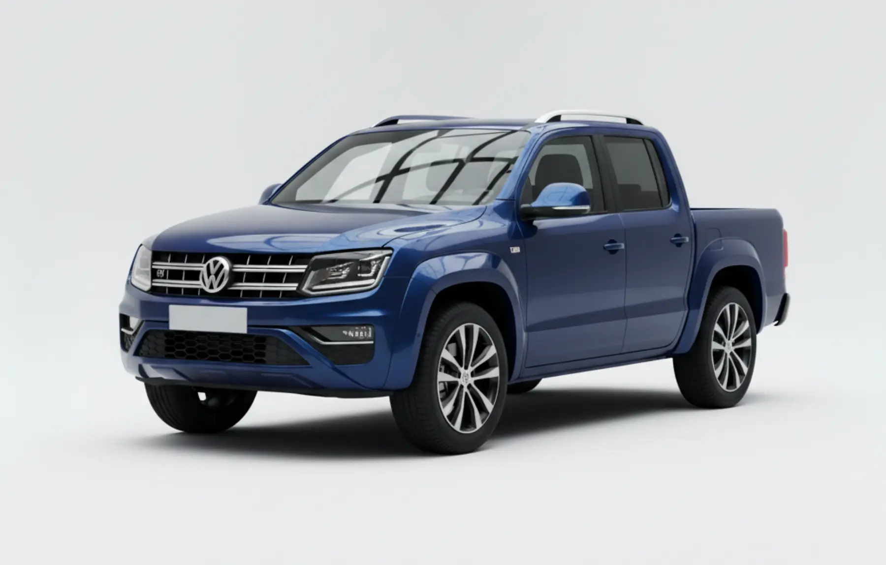 Німецький пікап Volkswagen Amarok темно-сірого кольору на білому студійному фоні